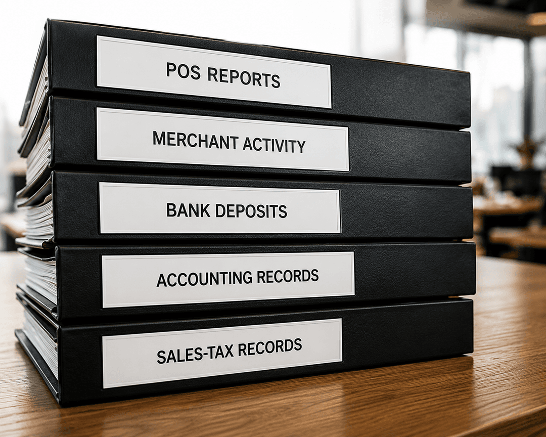 Organized restaurant accounting and sales-tax records